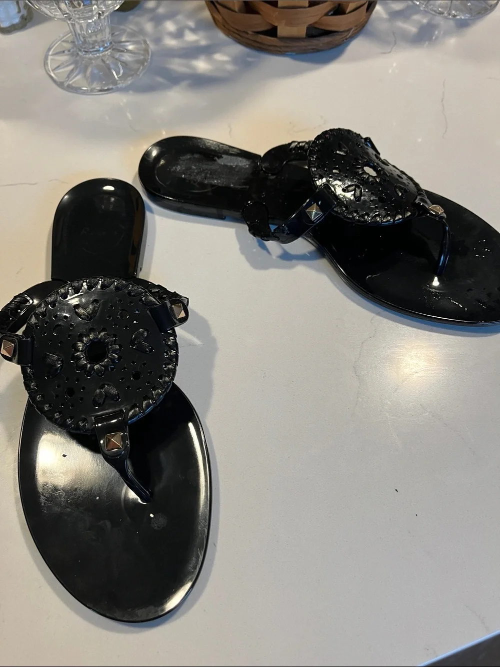 Jack Rogers Black Decorative Thong Sandals